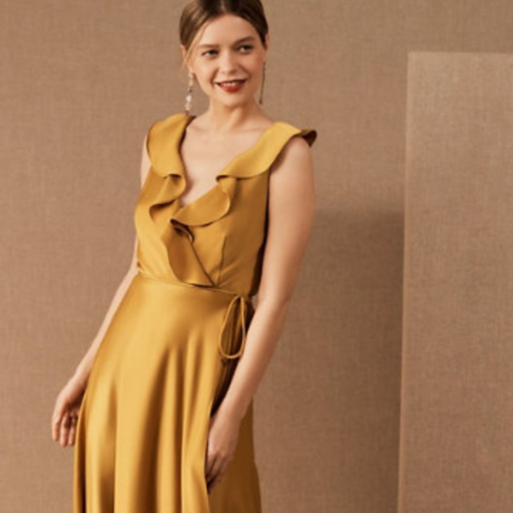 BHLDN Tansy Satin Maxi Dress (Dark Yellow)
